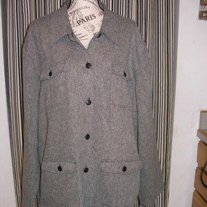 Dialogue New Women's Plus 2X Black Gray Blazer Jacket Lined Linen Blend Tweed